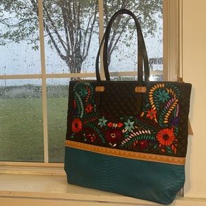 Consuela Silverlake Market Tote w/ Teal Snakeskin bottom (Rare, Retired Design)
